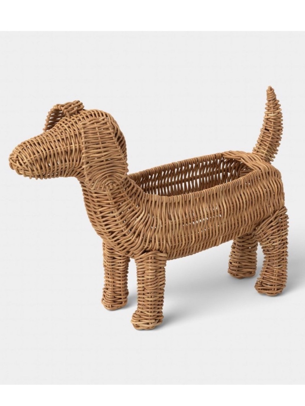 New! Woven Rattan Dachshund Dog-Shaped Basket - Trinket Holder in Natural Brown